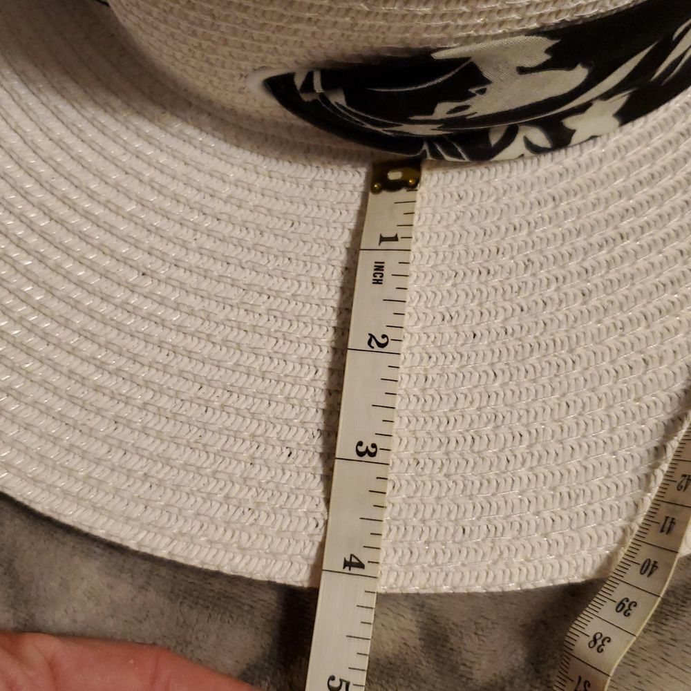 White and Black Floral Women's Sun Hat Bandana Wrap Flat Top Straw Hat - Picture 10 of 10